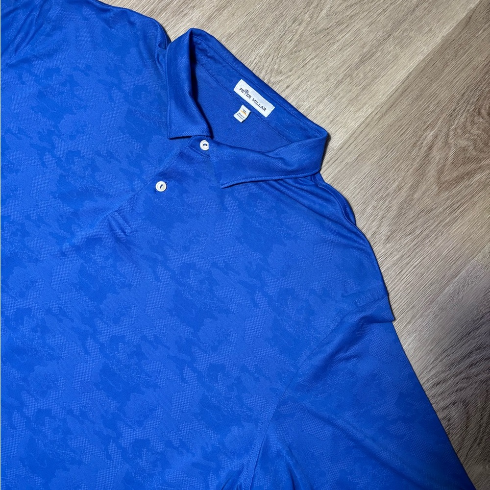 Peter Millar Summer Comfort Short Sleeve Shirt Mens Size XL Blue Camo Golf Polo